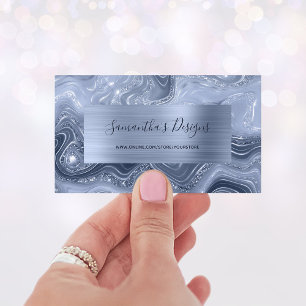 Luxury Dusty Blue Marble Agate Glam Visitenkarte