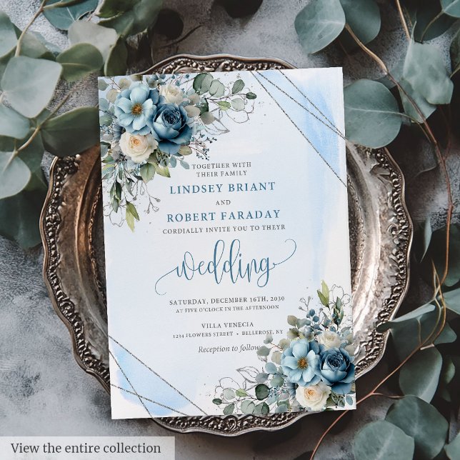 Luxury Dusty Blue Silver Wedding Einladungskarte Einladung (Luxury Dusty Blue Silver Wedding Invitation Card)