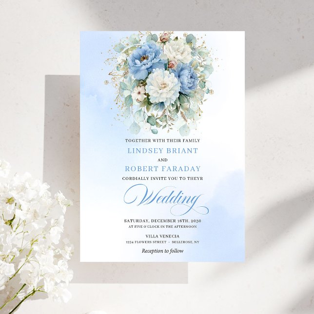 Luxury Dusty Blue White Floral Wedding Invitation Einladung (Luxury Dusty Blue White Floral Wedding Invitation)