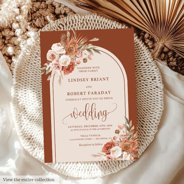 Luxury Dusty Orange Pampas Grass Boho Wedding Einladung (Luxury Dusty Orange Pampas Grass Boho Wedding Invitation)