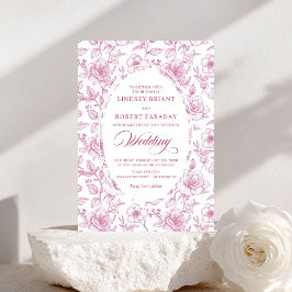 Luxury Dusty Pink Toile Roses Wedding Invitation Einladung