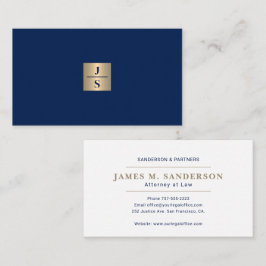 Luxury elegant monogram navy gold attorney visitenkarte