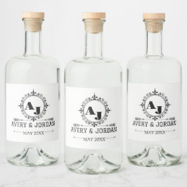 Luxury Elegant Monogram with Initials white Alkoholflaschenetikett