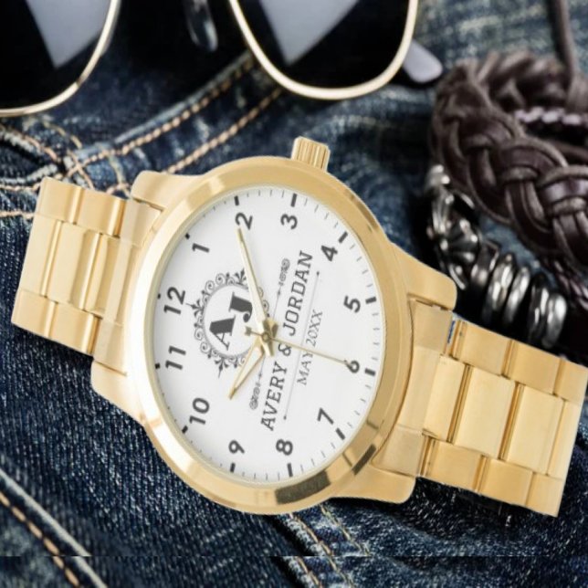 Luxury Elegant Monogram with Initials white Armbanduhr (Von Creator hochgeladen)