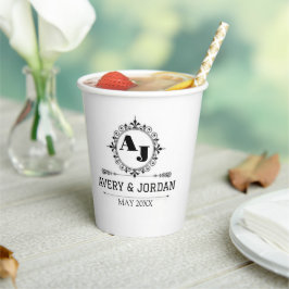 Luxury Elegant Monogram with Initials white Pappbecher