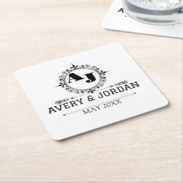 Luxury Elegant Monogram with Initials white Rechteckiger Pappuntersetzer