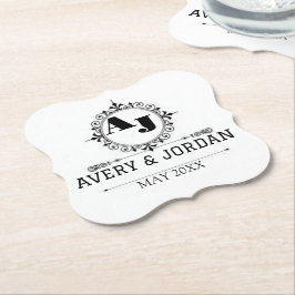 Luxury Elegant Monogram with Initials white Untersetzer