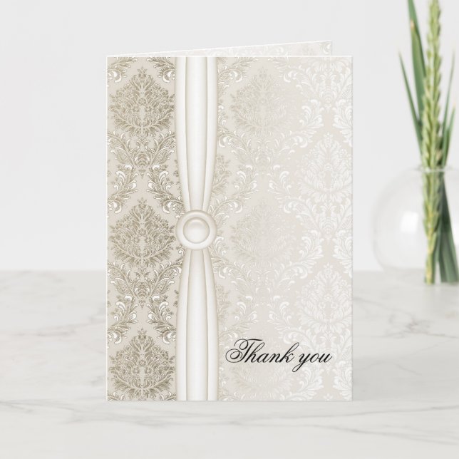 Luxury Elegant Silver Damask Danke Karte (Vorderseite)