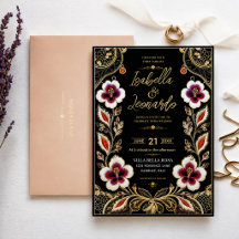 Luxury Embroidered Floral Black and Gold Elegant