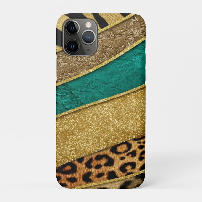 Luxury Emerald & Gold Safari Leopard Zebra Glitter Case-Mate iPhone Hülle (Rückseite)