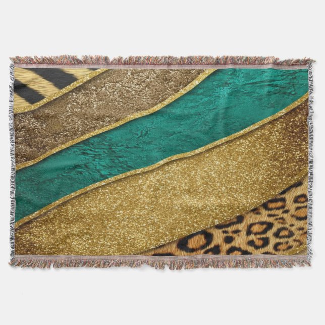 Luxury Emerald & Gold Safari Leopard Zebra Glitter Decke (Vorderseite)