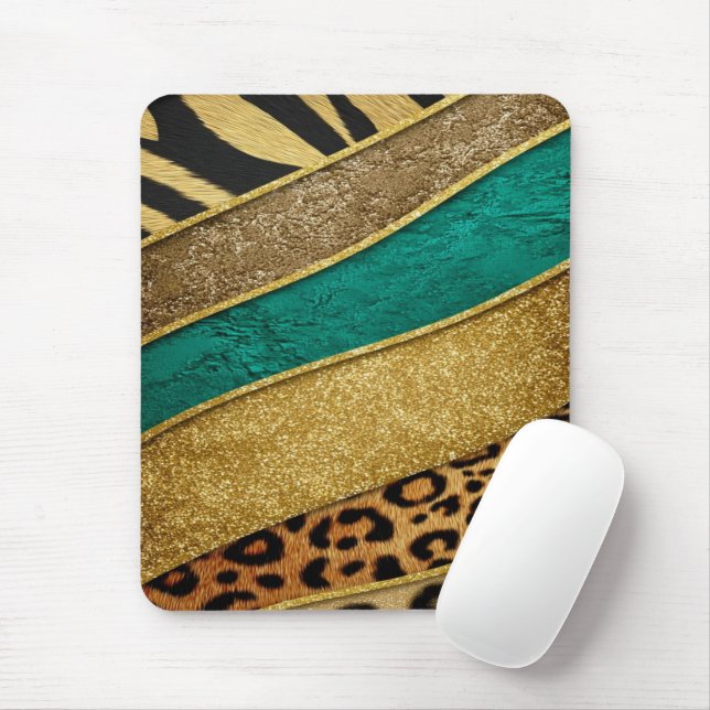 Luxury Emerald & Gold Safari Leopard Zebra Glitter Mousepad (Mit Mouse)