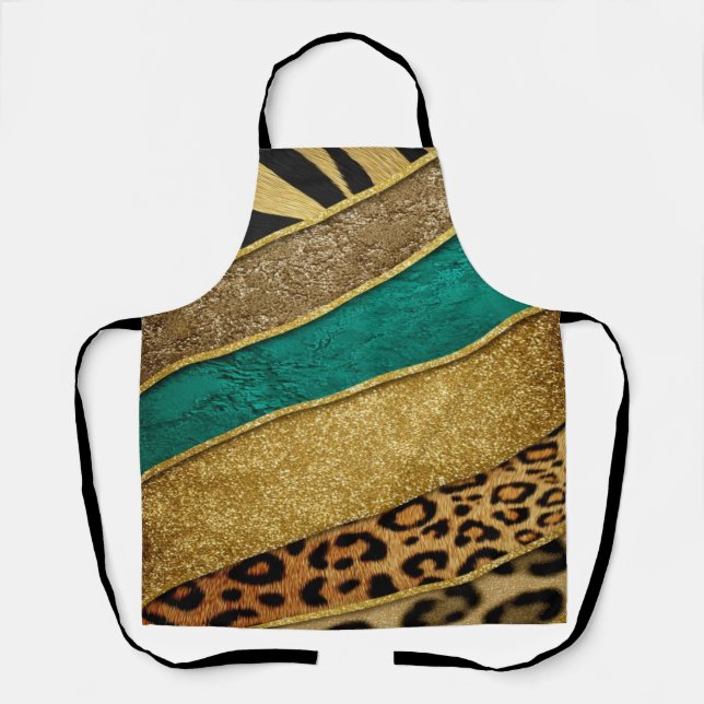 Luxury Emerald & Gold Safari Leopard Zebra Glitter Schürze (Vorderseite)