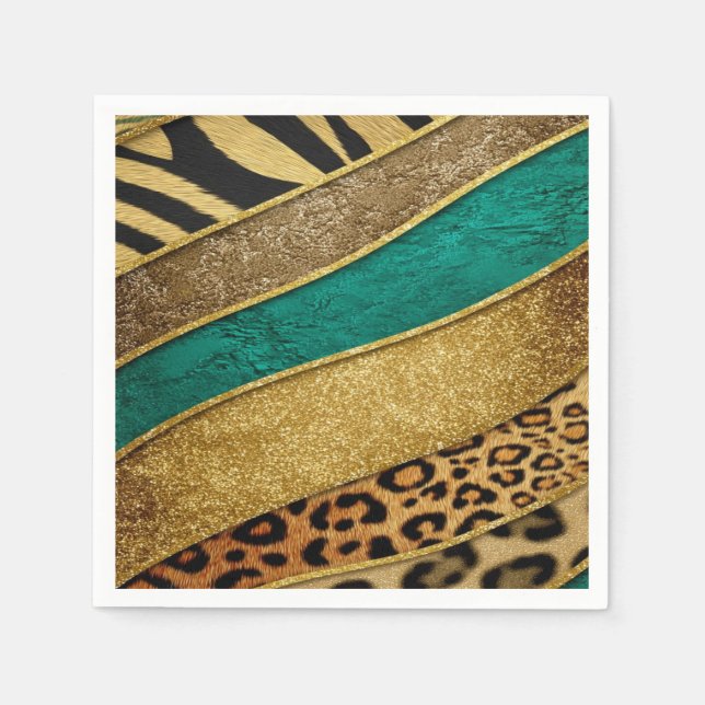 Luxury Emerald & Gold Safari Leopard Zebra Glitter Serviette (Vorderseite)