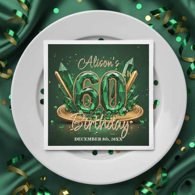 Luxury Emerald Green and Gold 60th Birthday Serviette (Von Creator hochgeladen)