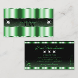 Luxury Emerald Green Black Sparkle Jewels Monogram Visitenkarte