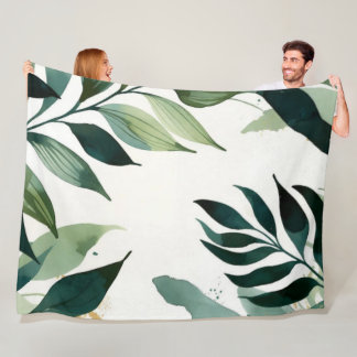 Luxury Emerald Green Gold Botanical Throw Blanket Fleecedecke