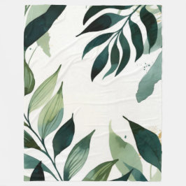 Luxury Emerald Green Gold Botanical Throw Blanket Fleecedecke