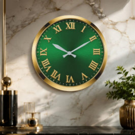 Luxury Emerald Green & Gold Modern Minimalist Große Wanduhr