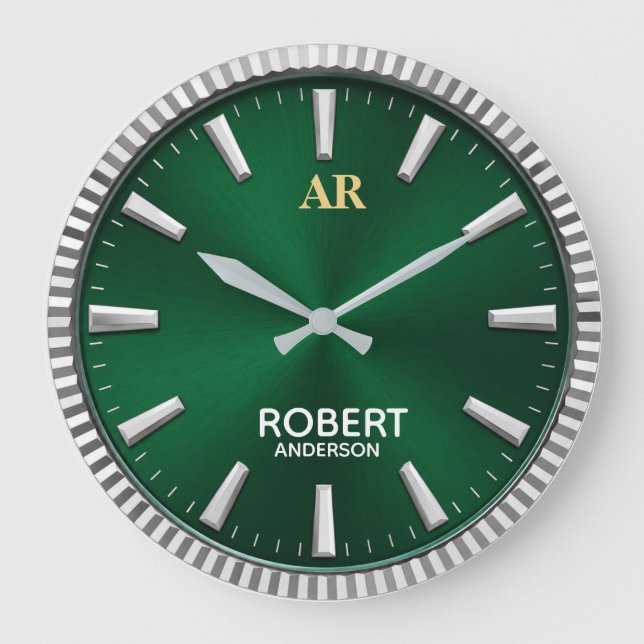 Luxury Emerald Green Minimalist  Große Wanduhr (Vorderseite)