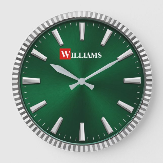 Luxury Emerald Green & Silver Modern Minimalist  Große Wanduhr (Vorderseite)