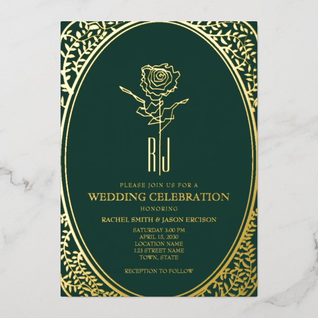 Luxury Emerald Green Wedding Foil Einladung (Vorderseite)