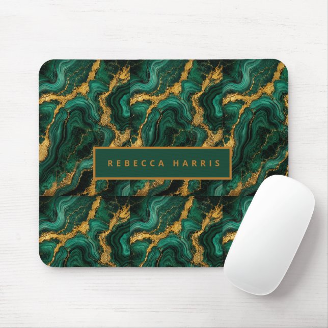 Luxury Emerald Malachite Gold Custom Name Mouse Mousepad (Mit Mouse)