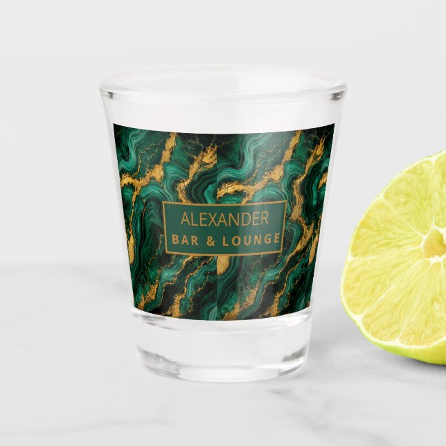 Luxury Emerald Malachite Gold Liquid Agate Shot Schnapsglas (Vorderseite)