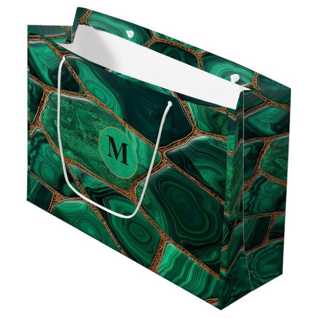 Luxury Emerald Malachite Green Marble Abstract Große Geschenktüte (Vorderseite Schrägansicht)