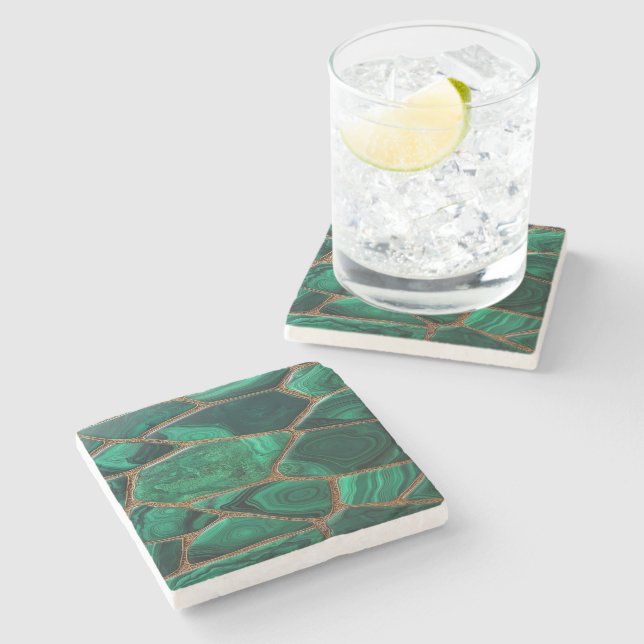 Luxury Emerald Malachite Green Marble Abstract Steinuntersetzer (Seitenansicht)