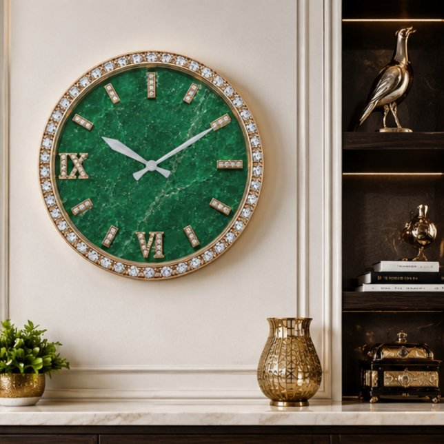 Luxury Emerald Marble Diamond Große Wanduhr (Von Creator hochgeladen)