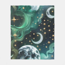 Luxury Emerald Moon Motifs Blanket – Ethereal Jade Fleecedecke