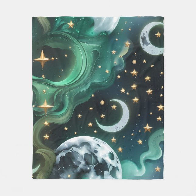 Luxury Emerald Moon Motifs Blanket – Ethereal Jade Fleecedecke (Vorderseite)