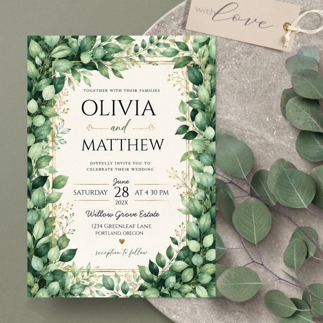 Luxury Eucalyptus Greenery Gold Botanical Frame Einladung (Von Creator hochgeladen)