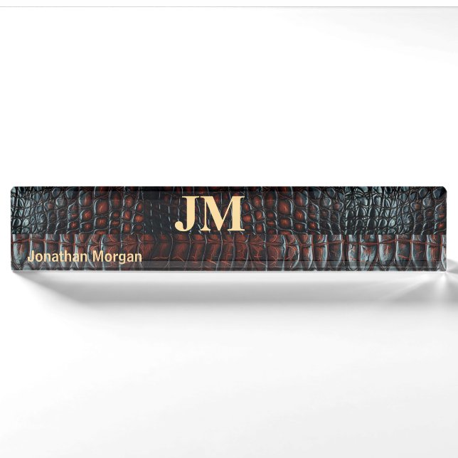 Luxury Executive Monogram Premium Leather  Namensplakette (Vorderseite)