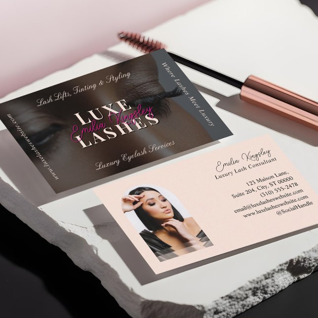 Luxury Eyelash Beauty Lash Professional Black Pink Visitenkarte (Luxury Eyelash Beauty Lash Professional Black Pink Business Card)
