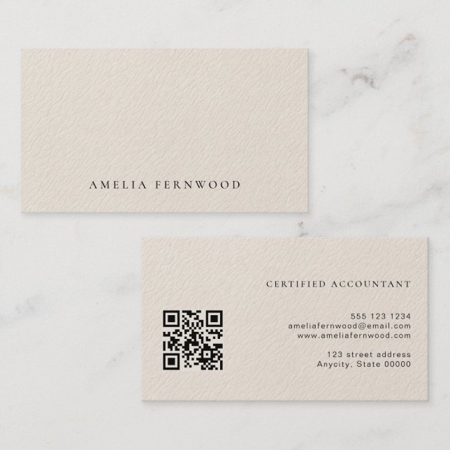 Luxury Faux Leather Certified Accountant QR Code Visitenkarte (Vorne/Hinten)