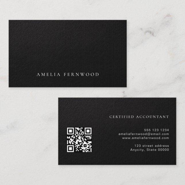 Luxury Faux Leather Certified Accountant QR Code Visitenkarte (Vorne/Hinten)