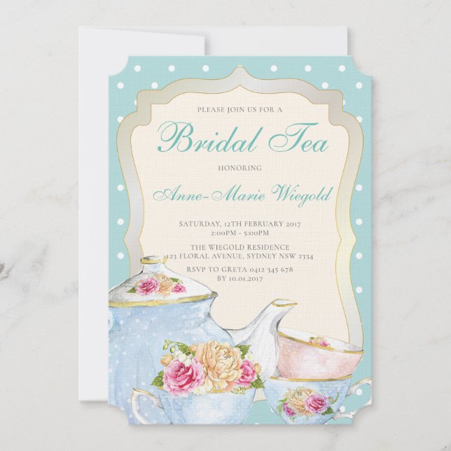 Luxury Floral Bridal Tea Polka dot Einladung (Vorderseite)