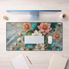 Luxury Floral Desk Mat Marble Style Desk Pad Schreibtischunterlage