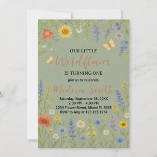 Luxury Floral Erster Geburtstag Einladung