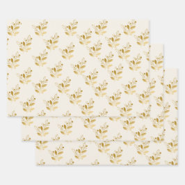 Luxury Floral Gift Gold Leaf Botanical Wrap Roll Geschenkpapier Set