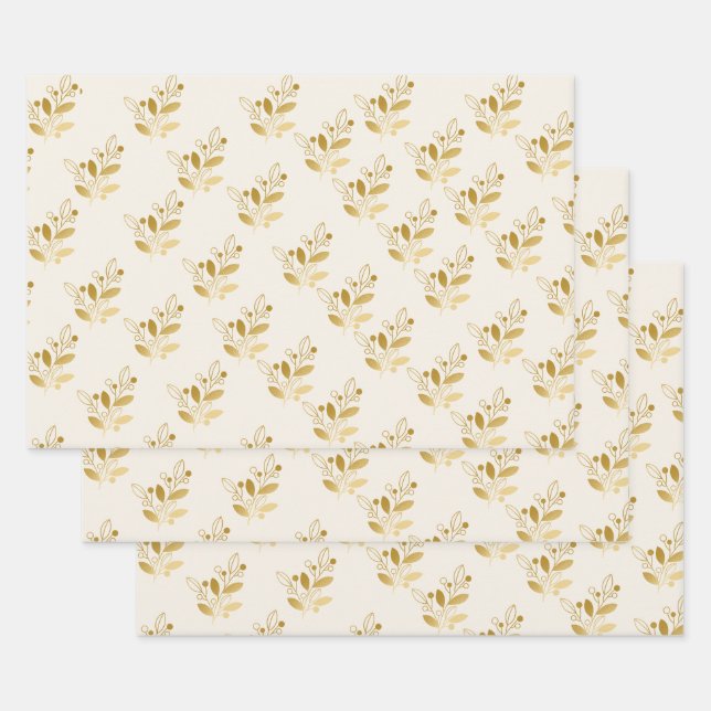 Luxury Floral Gift Gold Leaf Botanical Wrap Roll Geschenkpapier Set (Set)