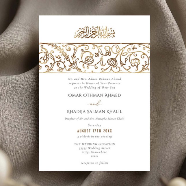 Luxury Floral Gold Islamic Muslim Wedding Einladung (Von Creator hochgeladen)