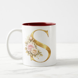 Luxury Floral Gold Letter S Monogram Logo Zweifarbige Tasse