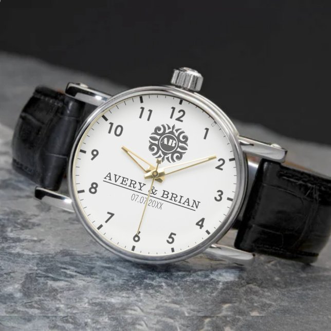 Luxury Floral Monogram Letters with Couple's Names Armbanduhr (Von Creator hochgeladen)