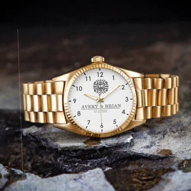 Luxury Floral Monogram Letters with Couple's Names Armbanduhr (Von Creator hochgeladen)