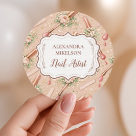 Luxury Floral Nail Artist Business Runder Aufkleber