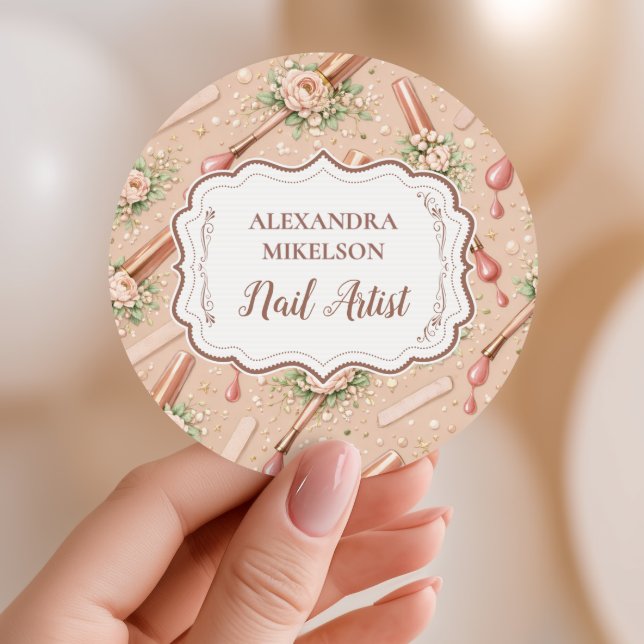 Luxury Floral Nail Artist Business Runder Aufkleber (Von Creator hochgeladen)