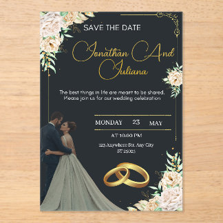 Luxury Floral Save Acrylic Wedding Invitation Acryleinladungen